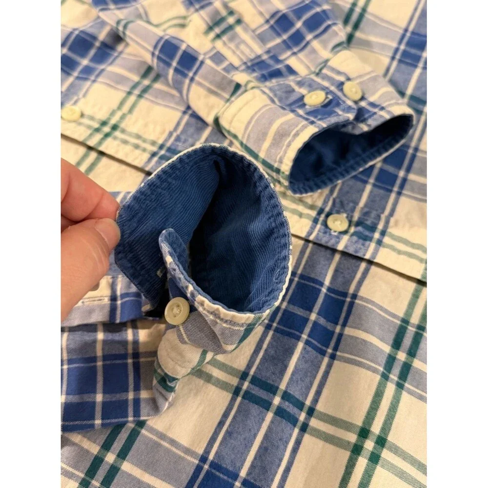 Banana Republic Plaid Button Down Shirt Blue Green Slim Fit Small